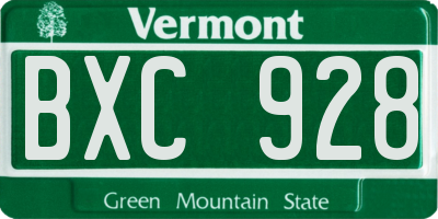 VT license plate BXC928