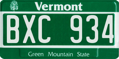 VT license plate BXC934