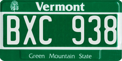 VT license plate BXC938