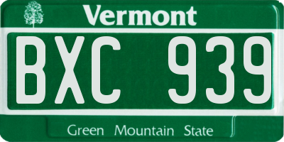 VT license plate BXC939