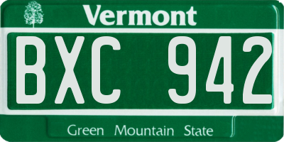 VT license plate BXC942
