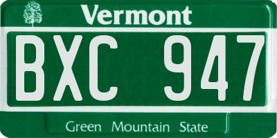 VT license plate BXC947