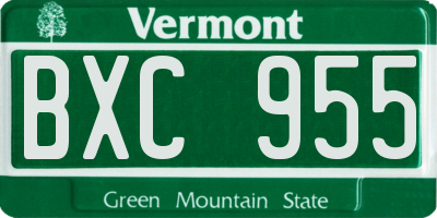 VT license plate BXC955