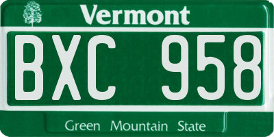 VT license plate BXC958