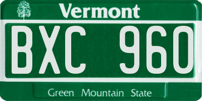 VT license plate BXC960