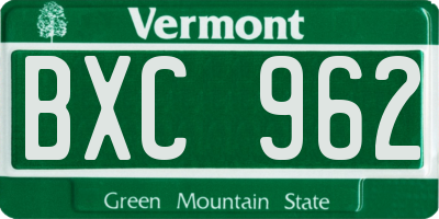 VT license plate BXC962