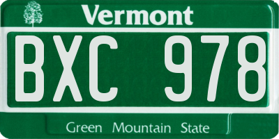 VT license plate BXC978