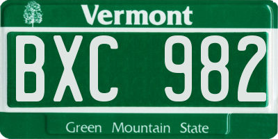 VT license plate BXC982