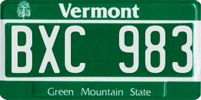 VT license plate BXC983
