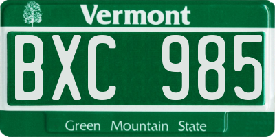 VT license plate BXC985