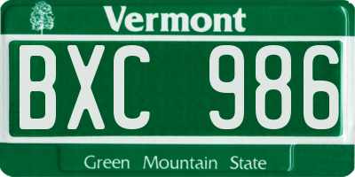 VT license plate BXC986