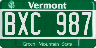 VT license plate BXC987