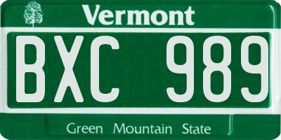 VT license plate BXC989