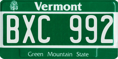 VT license plate BXC992