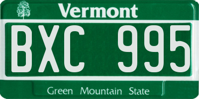 VT license plate BXC995