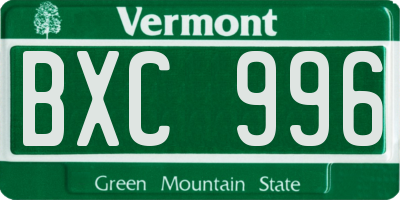 VT license plate BXC996