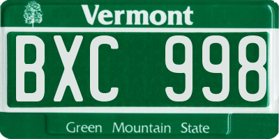 VT license plate BXC998