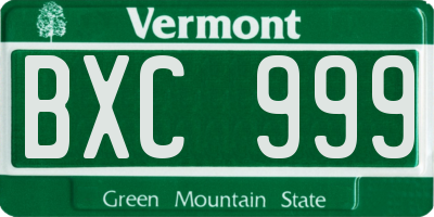 VT license plate BXC999