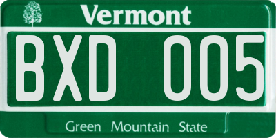 VT license plate BXD005