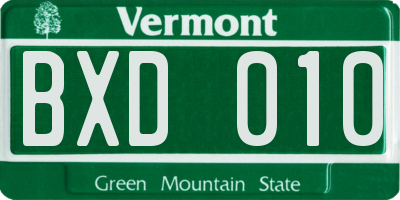 VT license plate BXD010