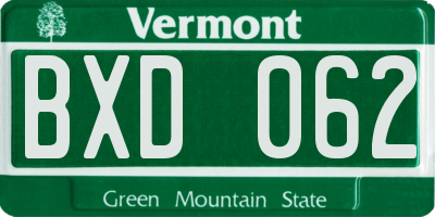 VT license plate BXD062