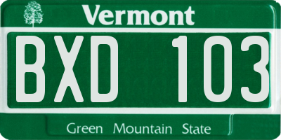 VT license plate BXD103