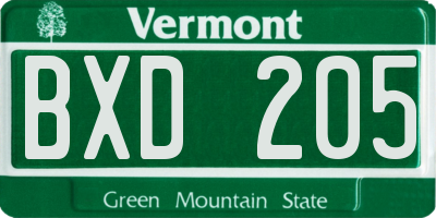 VT license plate BXD205