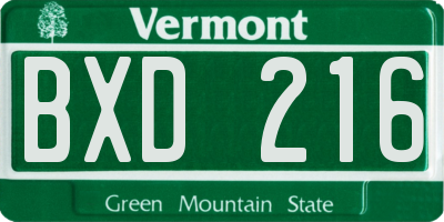 VT license plate BXD216