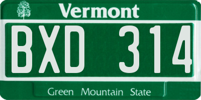 VT license plate BXD314