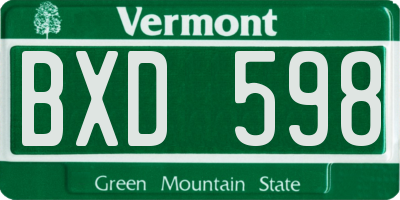VT license plate BXD598