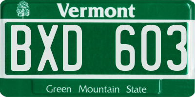 VT license plate BXD603