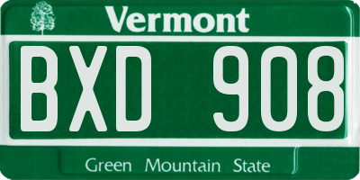 VT license plate BXD908