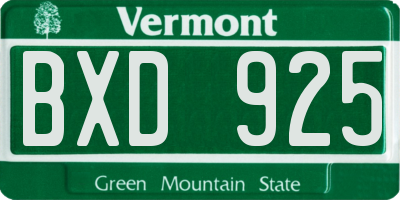 VT license plate BXD925
