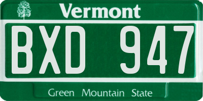 VT license plate BXD947