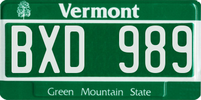 VT license plate BXD989