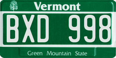 VT license plate BXD998