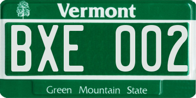 VT license plate BXE002
