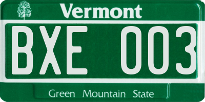 VT license plate BXE003