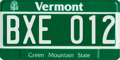 VT license plate BXE012