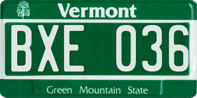 VT license plate BXE036