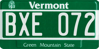 VT license plate BXE072