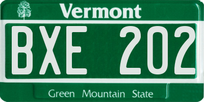 VT license plate BXE202
