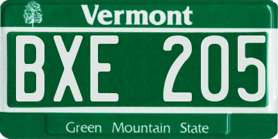 VT license plate BXE205