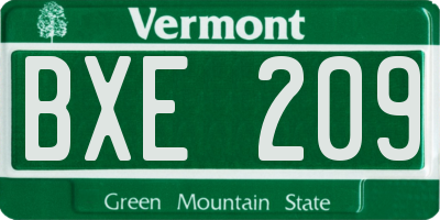 VT license plate BXE209