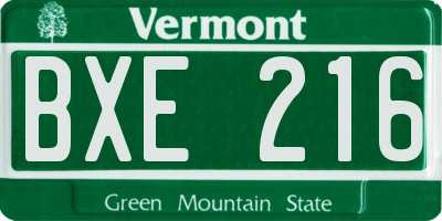VT license plate BXE216
