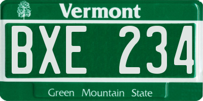VT license plate BXE234