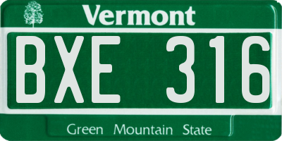 VT license plate BXE316