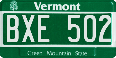 VT license plate BXE502