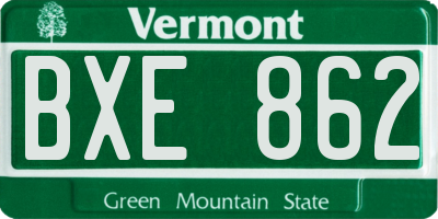 VT license plate BXE862