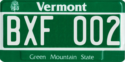 VT license plate BXF002